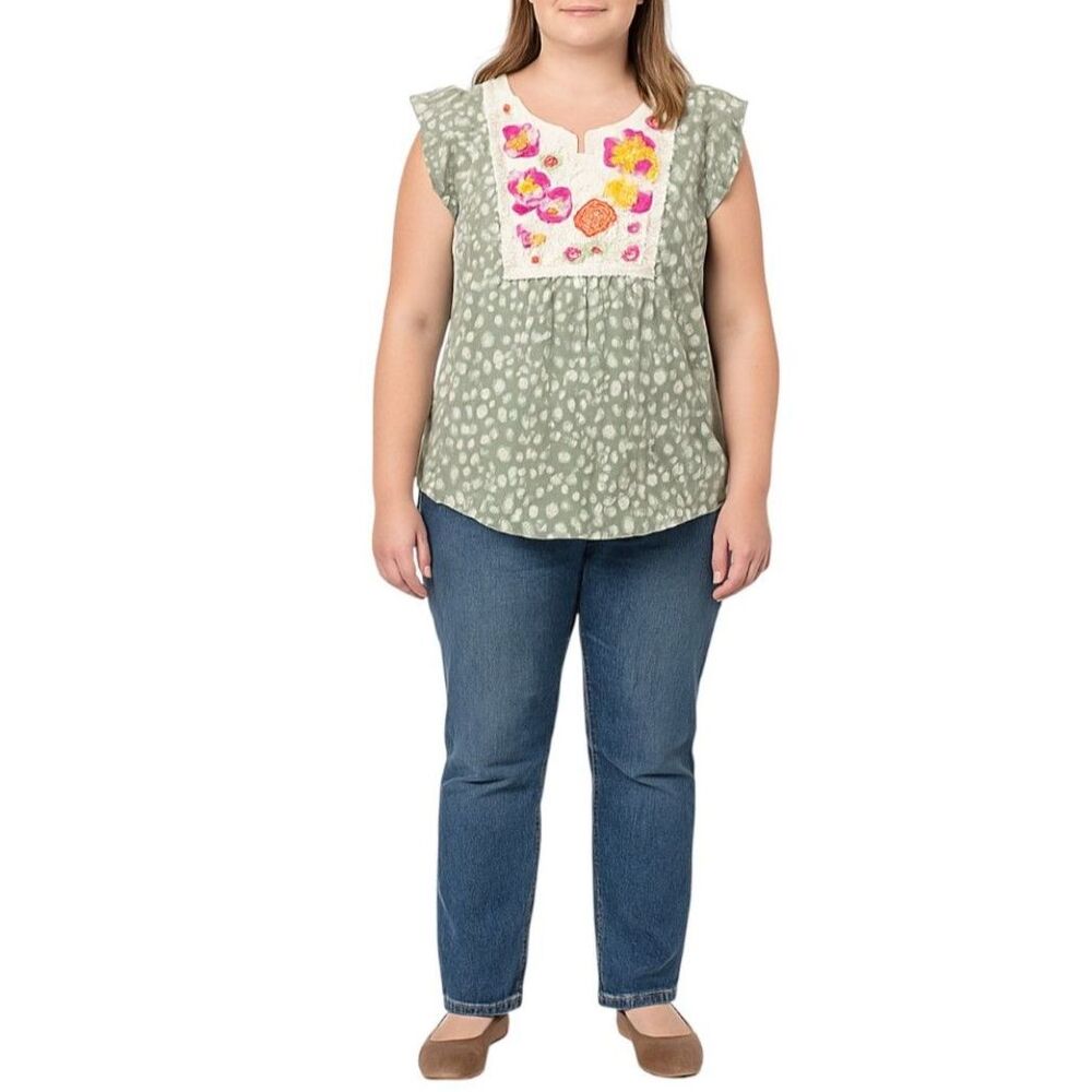NWT Savanna Jane Women’s Embroidered Leopard Print Flutter Sleeve Top | Large